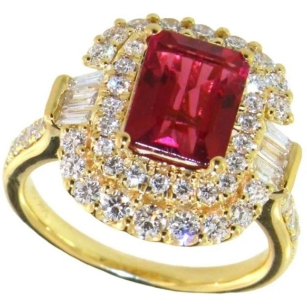 Emerald Cut Rudy/Diamond Ring